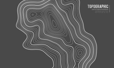 Gri, vektör topografisini belirler. Coğrafi dağ topoğrafyası vektör çizimi. Topografik doku. Arazi vektör alanı haritası. Yükseklik grafik uzunluk çizgileri.