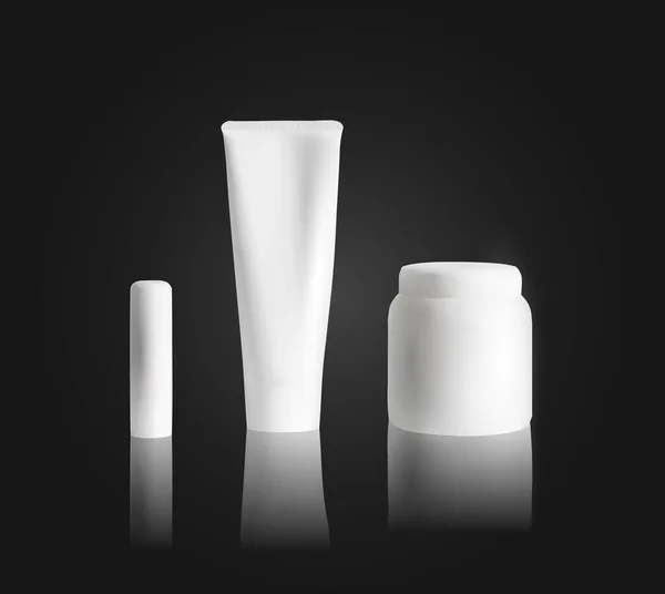Mock Cosmetico Sfondo Bianco Mockup Rossetto Tubo Crema Mockup Vaso — Vettoriale Stock