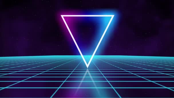 Τρίγωνο Synthwave Retro Φουτουριστικό Φόντο Πλέγμα Του Παιχνιδιού Μουσική Αφίσα — Αρχείο Βίντεο