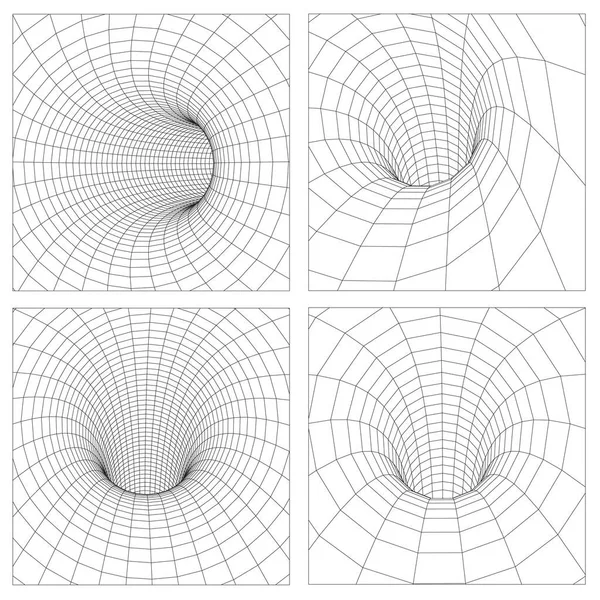 网格虫孔线框隧道 3D重力量子矢量虫洞图解奇异抽象黑洞涡旋概念3D图解 — 图库矢量图片