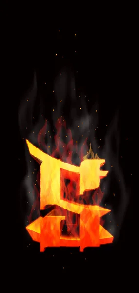 Burning Letter Smoke Sparks Black Background Art Font Rendered Illustration — 스톡 사진