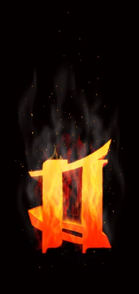 Burning Letter Smoke Sparks Black Background Art Font Rendered Illustration — Stock fotografie