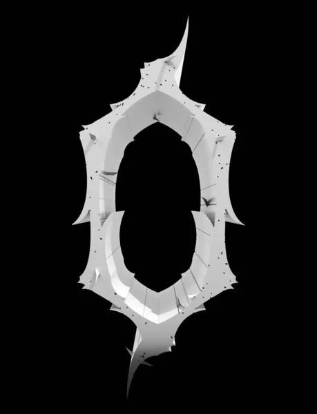 3Dレンダリングイラスト スピンとネオゴシック様式の手紙 黒の背景にモノクロームフォント — ストック写真
