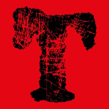 Grunge yazı tipi. Vektör kaba ve kırmızı arkaplanda çizilmiş bir harf..