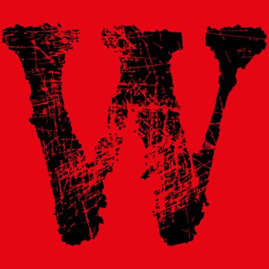 Grunge yazı tipi. Vektör kaba ve kırmızı arkaplanda çizilmiş bir harf..