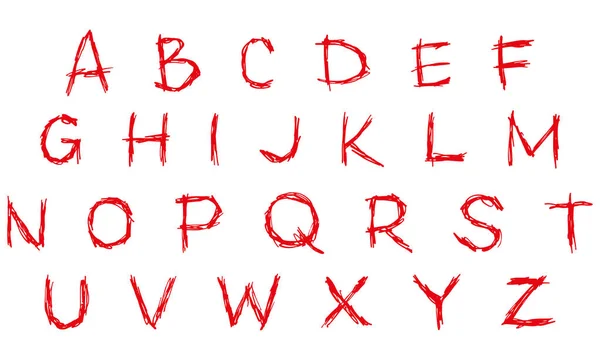 Sloppy Handwriting Red Vector Decorative Alphabet White Background Art Font — Stock Vector
