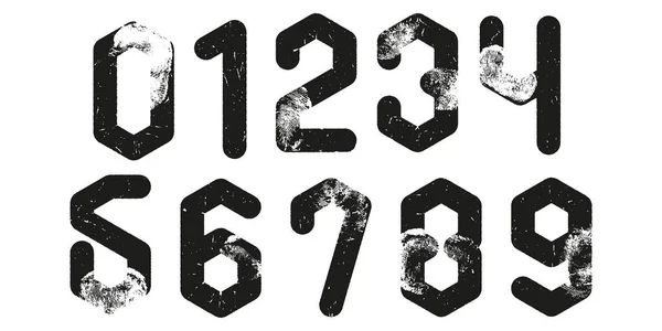 Grunge Numbers Fingerprints Art Font — Vettoriale Stock