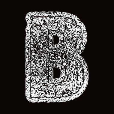 Grunge yazı tipi. Siyah arkaplanda kaba ve çatlak bir vektör harfi..