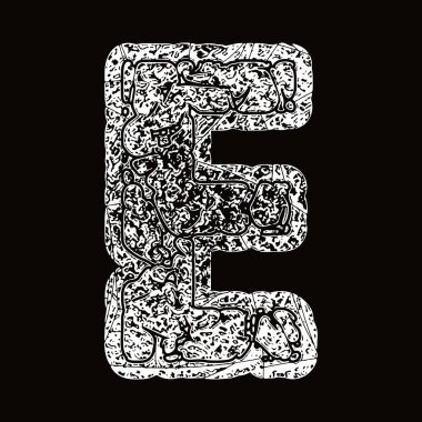 Grunge yazı tipi. Siyah arkaplanda kaba ve çatlak bir vektör harfi..