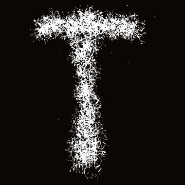 Beyaz boya sıçrar ve harfleri bırakır. Siyah arkaplanda sanat yazı tipi..