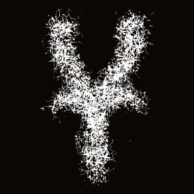 Beyaz boya sıçrar ve harfleri bırakır. Siyah arkaplanda sanat yazı tipi..