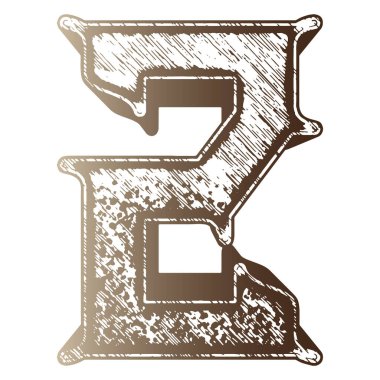 Eski sanat yazı tipi. Kahverengi dekoratif harf beyaz arkaplanda izole edilmiş..