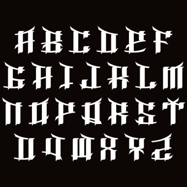 Modern gotik dekoratif alfabe. Sanat yazı tipi. Vektör illüstrasyonu.