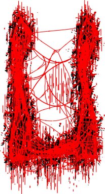 Metal müzik tarzı yazı tipi. Beyaz arkaplanda kanlı harf..