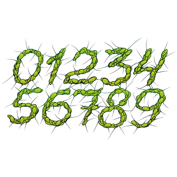 Dikenli Kabarık Sayılar Yeşil Grunge Tarzı Yazı Tipi — Stok Vektör