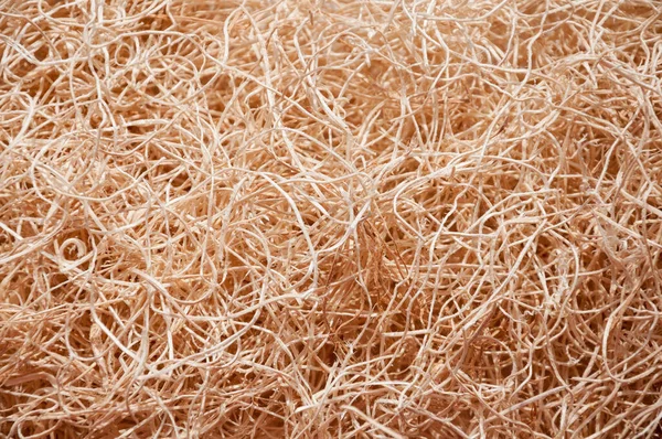 Wooden Wool Fibers Close Background Shredded Wood Excelsior Filling Natural — Foto Stock