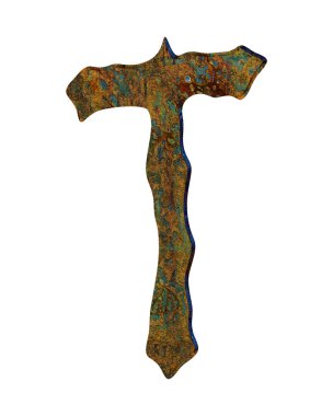 3 boyutlu illüstrasyon. Paslı ve oksitlenen metal harf beyaz arkaplanda izole edilmiş. Grunge yazı tipi illüstrasyonu.