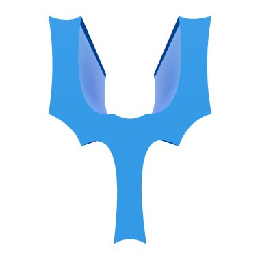 3D görüntüleme. Parlak mavi harf beyaz arkaplanda izole edildi.