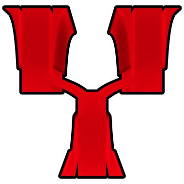 3D resimlendirilmiş. Siyah çizgili kırmızı harf beyaz arkaplanda izole edilmiş. Sanat yazı tipi.