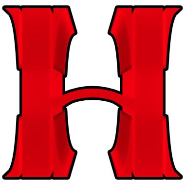 3D resimlendirilmiş. Siyah çizgili kırmızı harf beyaz arkaplanda izole edilmiş. Sanat yazı tipi.