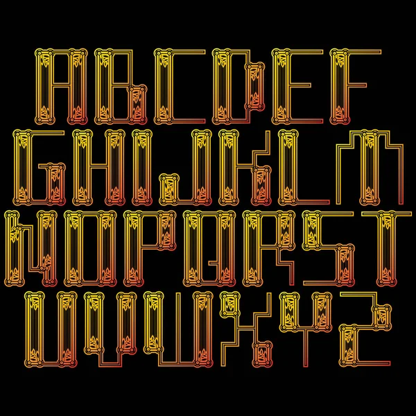 Decorative Font Vector Gradient Alphabet Black Background — Wektor stockowy