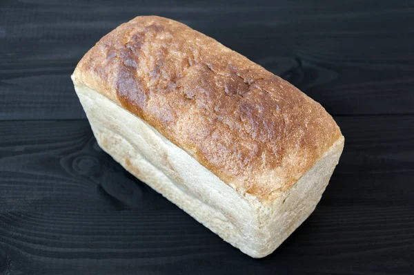 Loaf Wheat Bread Black Wooden Table — Photo