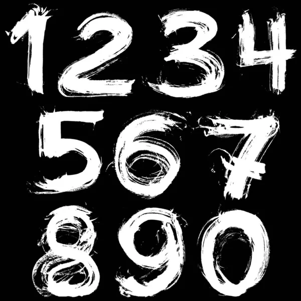 White Brushstrokes Numbers Black Background Vector Lettering Art Font — Stockvektor