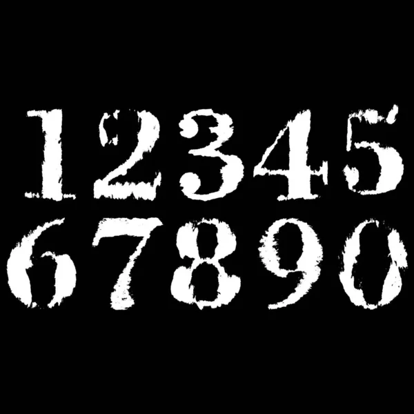 Grunge Stamped Numbers White Symbols Black Background Vector Art Font — Stockvektor