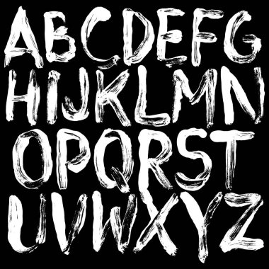 Siyah arka plan üzerine el çizimi beyaz alfabe. Vektör harfleri..