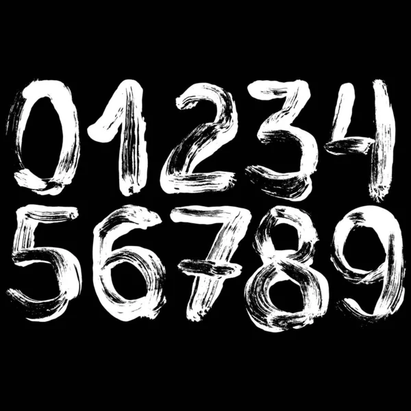 Hand Drawn White Numbers Black Background Vector Lettering — Stockvektor