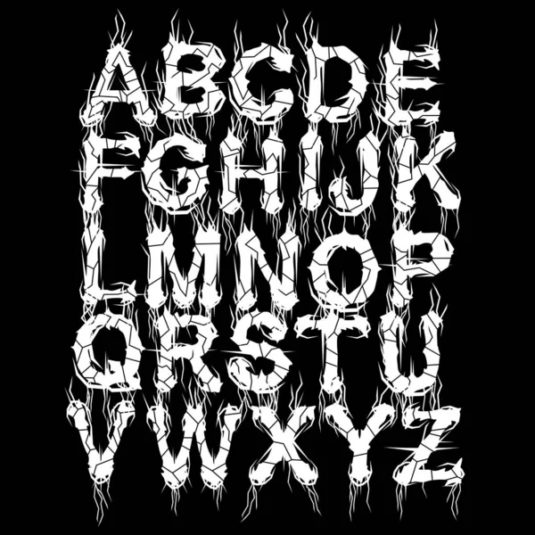 Metal Band Style Alphabet Vector Lettering Black Background Art Font — Stock Vector