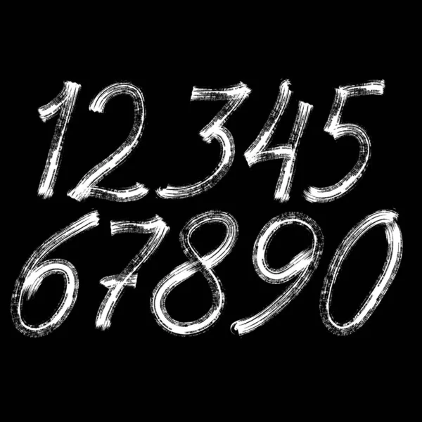 Semi Dry Flat Brush Hand Drawn Numbers Black Background — Stockvektor