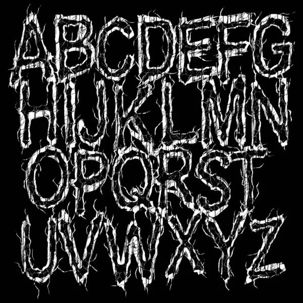 Witchcraft Font White Alphabet Black Background — Stockvektor