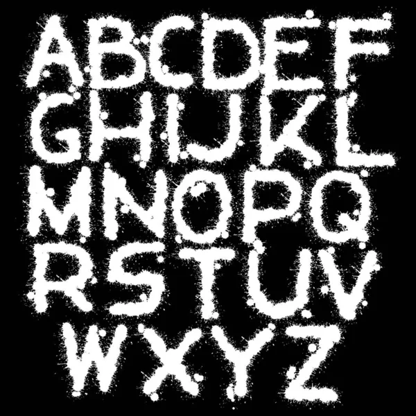 Λευκό Χρώμα Κηλίδες Αλφάβητο Μαύρο Φόντο Hand Επέστησε Vector Lettering — Διανυσματικό Αρχείο