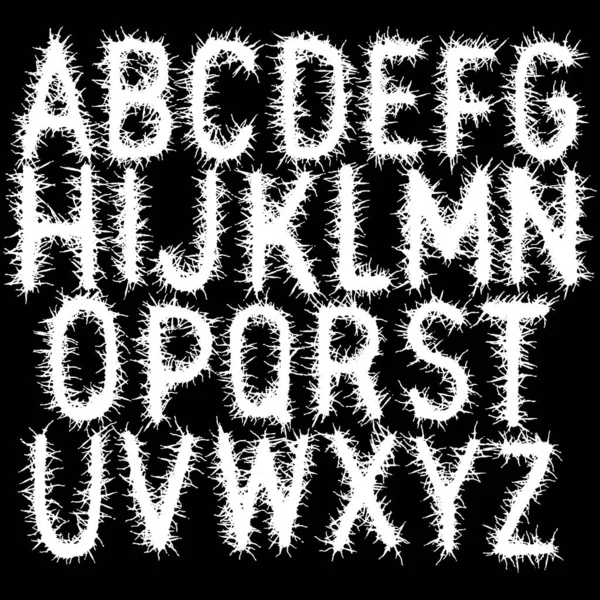 Metal Music Band Font White Smudged Tattered Alphabet Black Background — Stockvektor