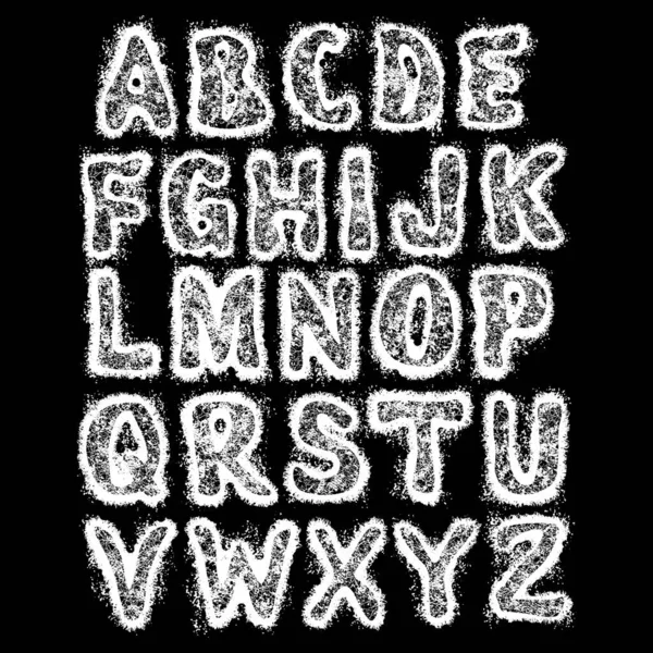 Polices Grunge Perturbées Alphabet Vectoriel Blanc Sur Fond Noir — Image vectorielle