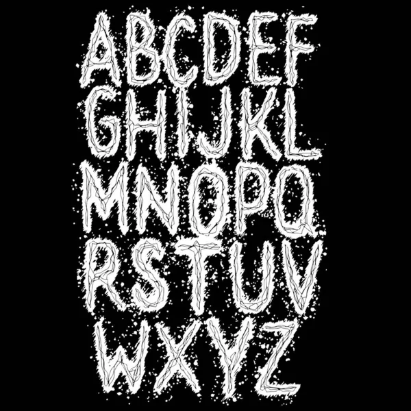 Sloppy Grunge Alphabet Black Background Art Font — Vetor de Stock