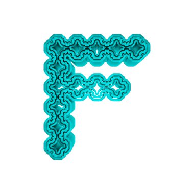 Resmedilmiş 3D. Lacy tarzı süslemeli harf beyaz arkaplanda izole edildi.