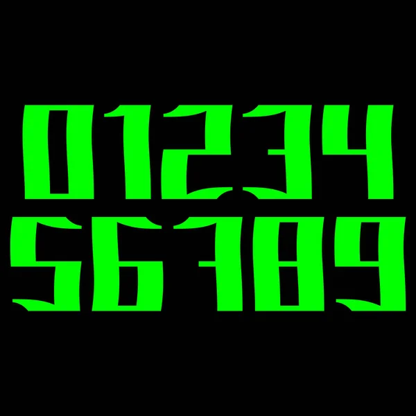 Набор Декоративных Чисел Векторный Шрифт Зеленые Цифры Черном Фоне — стоковый вектор