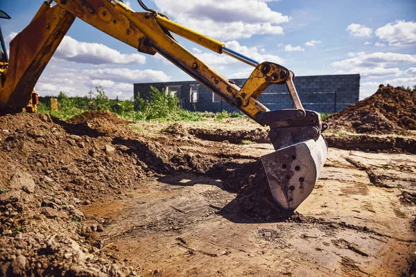 Excavadora Que Trabaja Sitio Construcción Casa Excavación Cimientos Para Casa Fotos de stock libres de derechos
