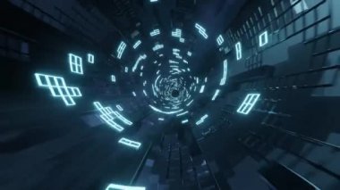 Neon Kareler Izgarası ile Bilim- Kurgu Tüneli Kusursuz Döngü 3d Arkaplan Canlandırması