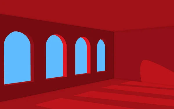 Lege rode kamer met venster en schaduwen vector illustratie. — Stockvector