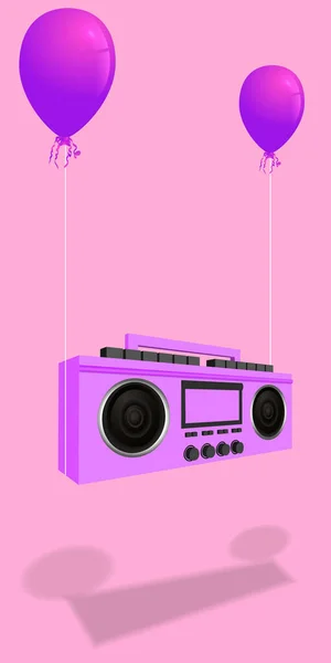 Receptor de música con estilo moderno. Caja de resonancia rosa, audio y música. Retro viejo objeto 3D realista. Grabadora de cinta vintage aislada sobre un fondo rosa. ilustración vectorial — Vector de stock