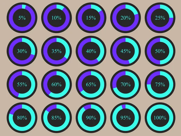 进度报告百分比加载程序图标集.5-100个柜台. — 图库矢量图片