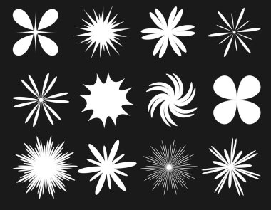 İsviçre tarzı asgari tasarım için gaddarlık şekilleri. Moda geometrik postmodern figürlerin yaratıcısı. Vahşi çağdaş yıldızların vektör çizimi. İlkel Bauhaus elementleri.