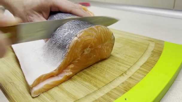 Costeletas bife de peixe, dieta e comida saudável. Fechar — Vídeo de Stock