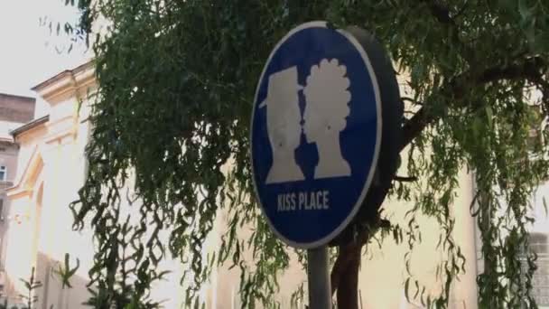 Road Sign Places Kiss Tree Summer High Quality Footage — Wideo stockowe