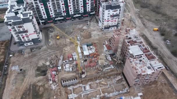 Aerial View Construction High Rise Residential Building Tower Crane Residential — Stock Video