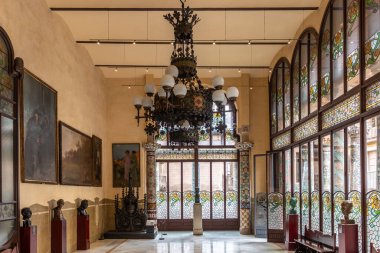 Barcelona, İspanya-27 Eylül 2021: Barcelona, Katalonya, İspanya 'daki Palau de la Musica Katalana Salonu