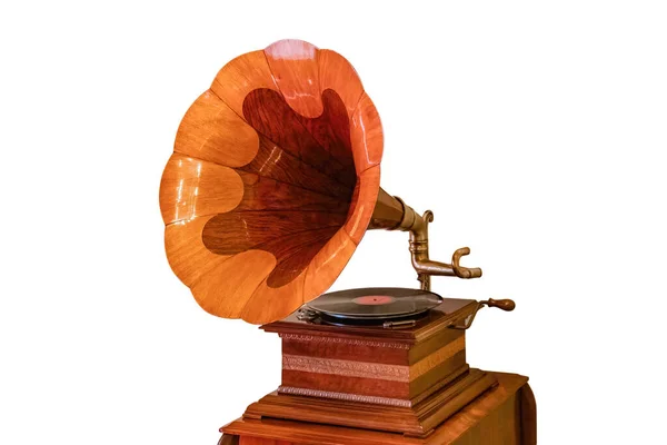 Ancient Wooden Gramophone Gramophone Phonograph Device Mechanical Recording Reproduction Sound — Stock Photo, Image